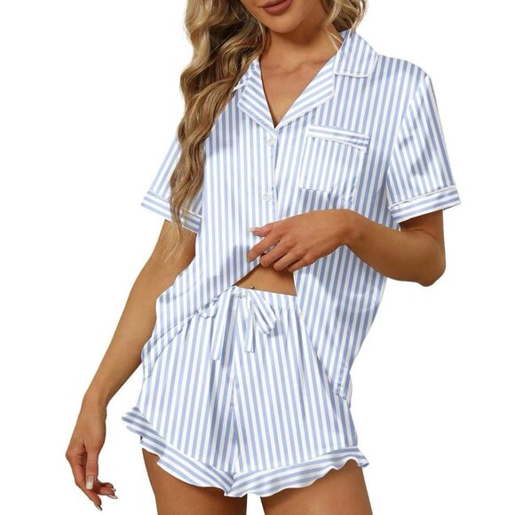 Satin Striped Pajama Set - Picture 1 of 4